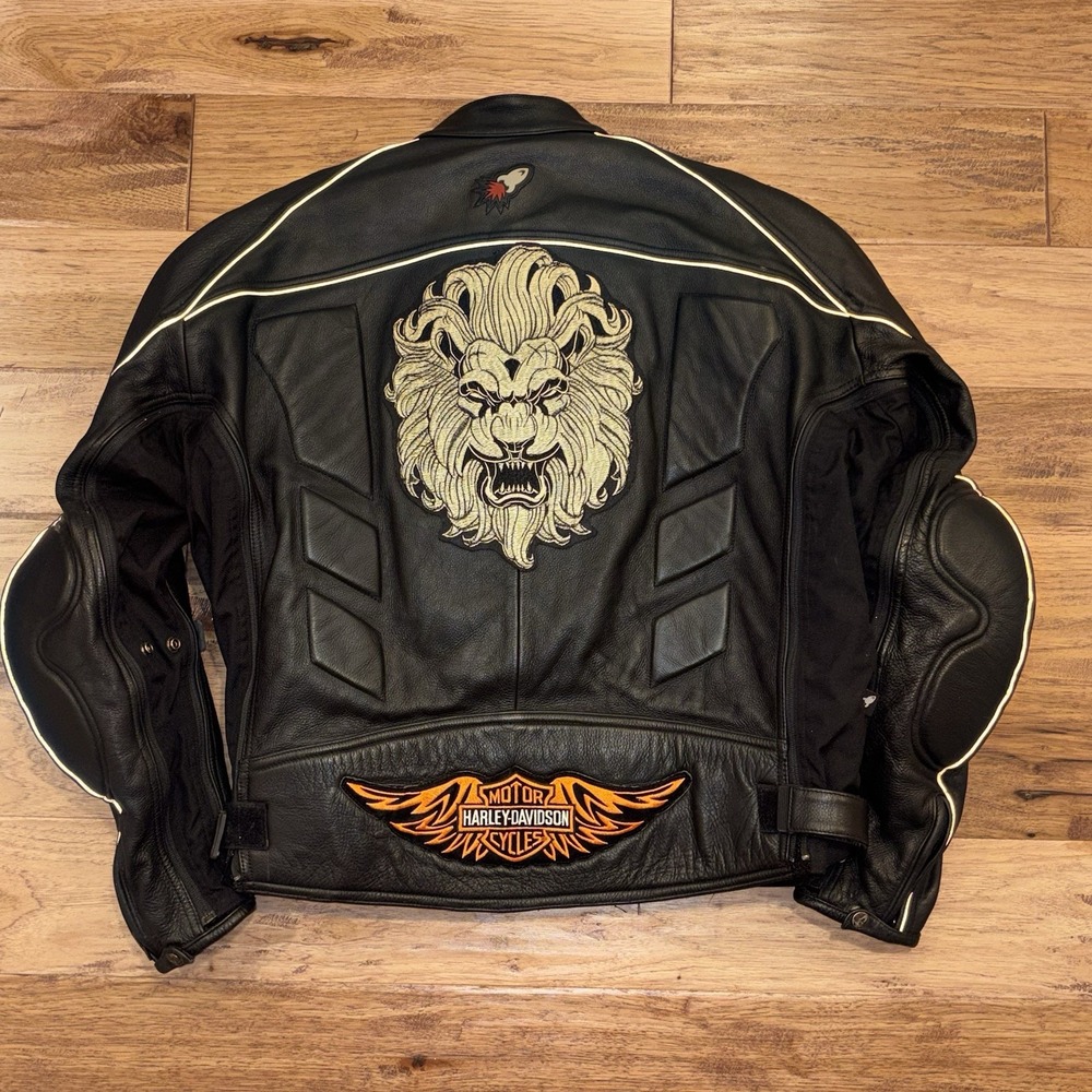 Joe Rocket Sonic Jacket Black Leather Armor w/liner Harley Lion Patch Men's 2XL